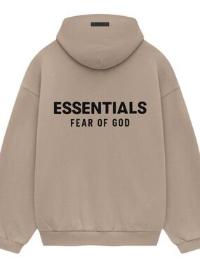 Fear of God Essentials Hoodie in Beige with Black Logo